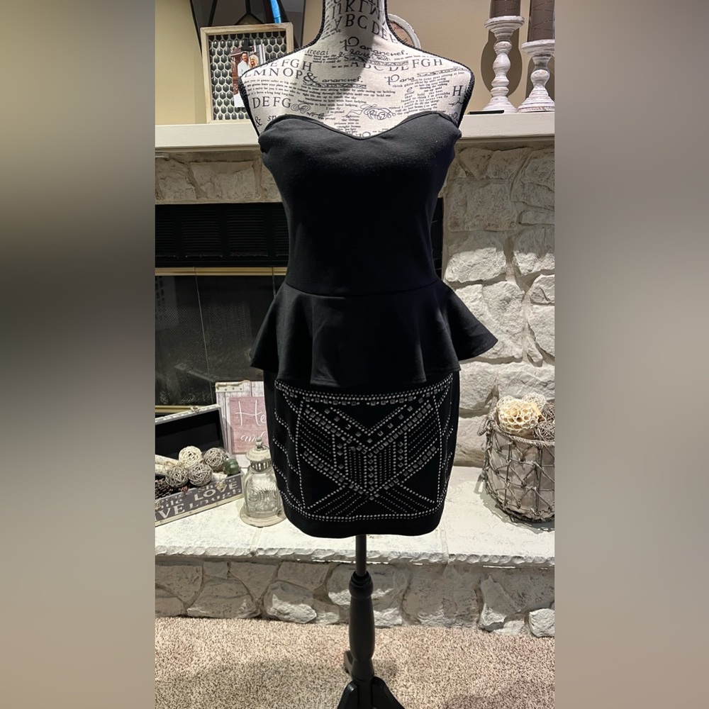 Deb Black Strapless Sheath Dress with Silver Embellishments
